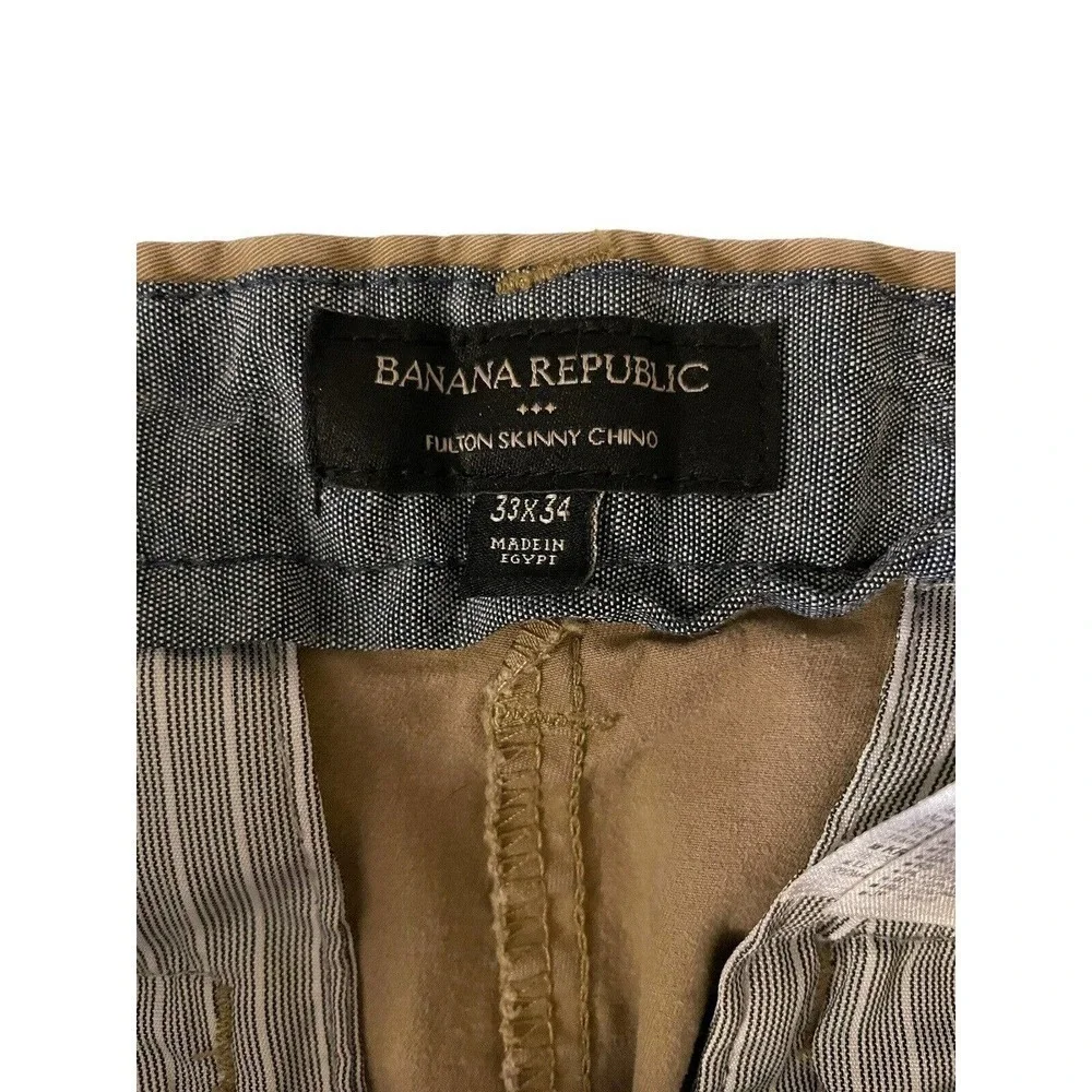Banana Republic Fulton Skinny Chino Pants Mens Size 33x31.5 Khaki Flat Front